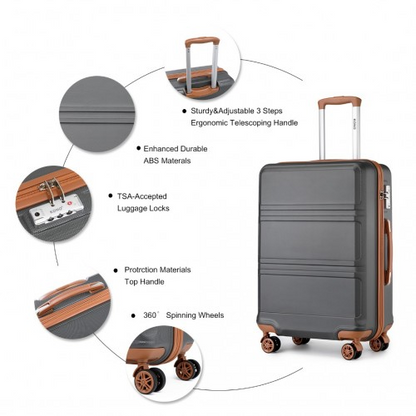 Kono ABS 24 Inch Sculpted Horizontal Design Suitcase - Grey And Brown