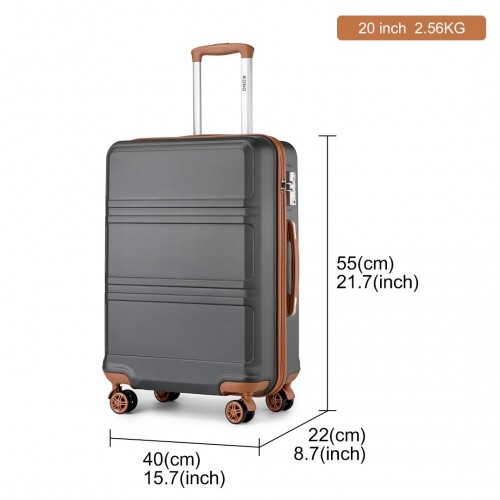 Kono ABS 20 Inch Sculpted Horizontal Design Cabin Luggage - Grey And Brown | Lightweight & Durable Carry-On Suitcase