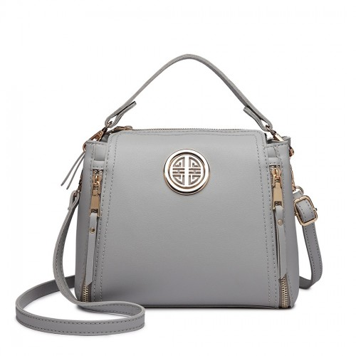 Stylish Miss Lulu Leather Look Dual Zipped Handbag - Grey | Perfect for All Occasions