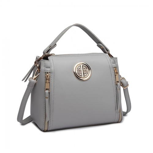 Stylish Miss Lulu Leather Look Dual Zipped Handbag - Grey | Perfect for All Occasions