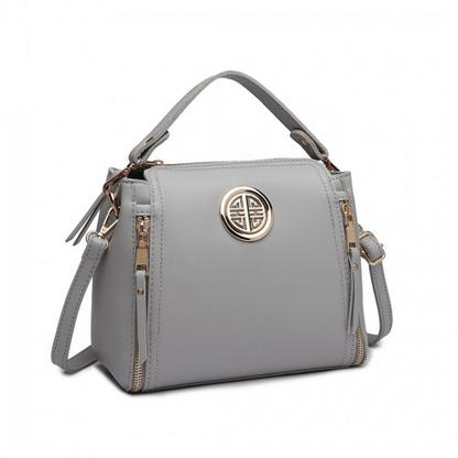 Stylish Miss Lulu Leather Look Dual Zipped Handbag - Grey | Perfect for All Occasions