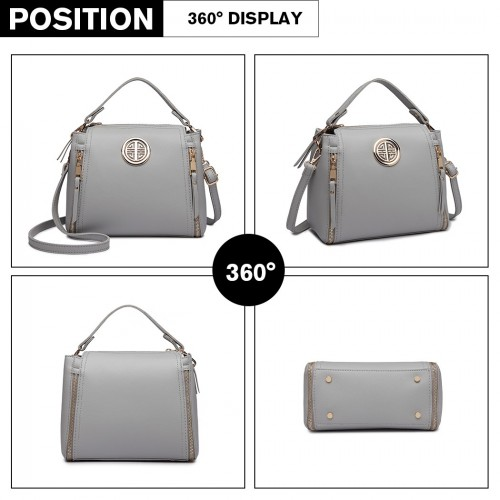 Stylish Miss Lulu Leather Look Dual Zipped Handbag - Grey | Perfect for All Occasions