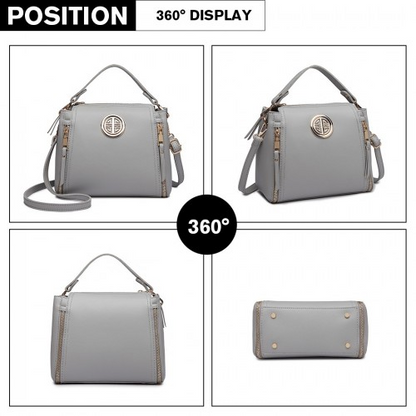 Stylish Miss Lulu Leather Look Dual Zipped Handbag - Grey | Perfect for All Occasions