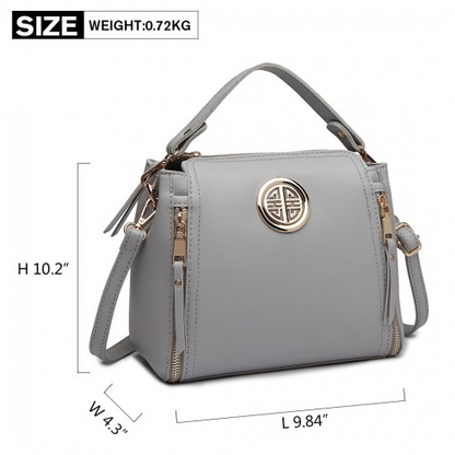 Stylish Miss Lulu Leather Look Dual Zipped Handbag - Grey | Perfect for All Occasions