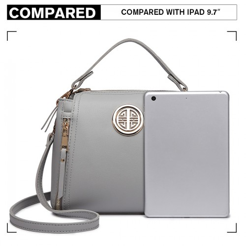 Stylish Miss Lulu Leather Look Dual Zipped Handbag - Grey | Perfect for All Occasions