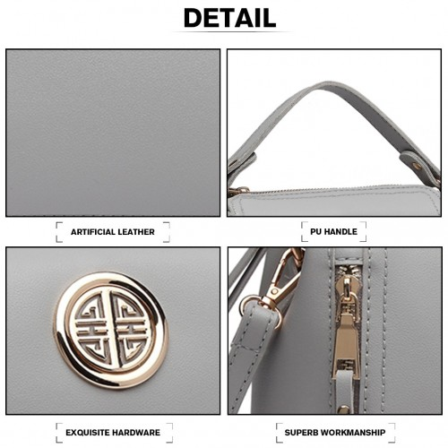 Stylish Miss Lulu Leather Look Dual Zipped Handbag - Grey | Perfect for All Occasions