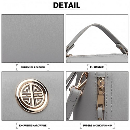 Stylish Miss Lulu Leather Look Dual Zipped Handbag - Grey | Perfect for All Occasions