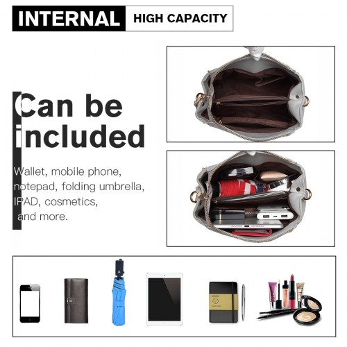 Stylish Miss Lulu Leather Look Dual Zipped Handbag - Grey | Perfect for All Occasions