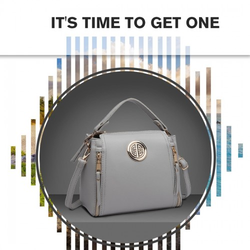 Stylish Miss Lulu Leather Look Dual Zipped Handbag - Grey | Perfect for All Occasions