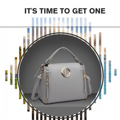 Stylish Miss Lulu Leather Look Dual Zipped Handbag - Grey | Perfect for All Occasions