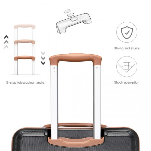 K1871-1L - Kono ABS Sculpted Horizontal Design 4 Pcs Suitcase Set With Vanity Case - Black And Brown