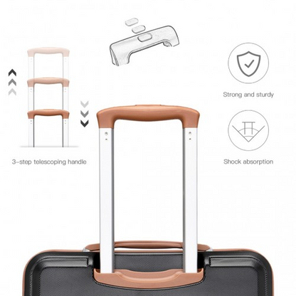 K1871-1L - Kono ABS Sculpted Horizontal Design 4 Pcs Suitcase Set With Vanity Case - Black And Brown