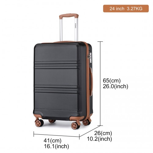 Kono ABS 24 Inch Sculpted Horizontal Design Suitcase - Black And Brown