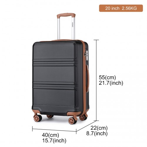 KONO ABS 20 Inch Sculpted Horizontal Design Cabin Luggage - Black And Brown