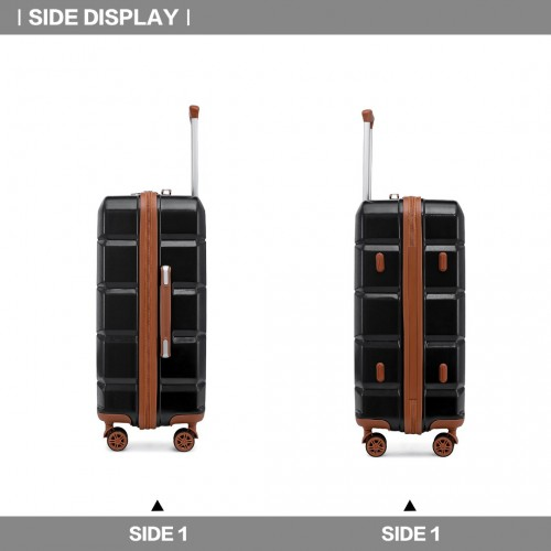 Kono 24 Inch Lightweight Hard Shell ABS Suitcase with TSA Lock - Black and Brown