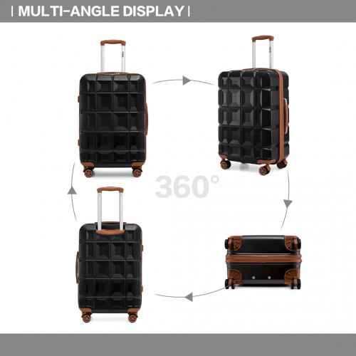 Kono 24 Inch Lightweight Hard Shell ABS Suitcase with TSA Lock - Black and Brown