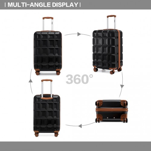 Kono 20 Inch Lightweight Hard Shell ABS Luggage Cabin Suitcase with TSA Lock - Black and Brown