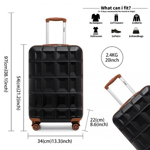 Kono 20 Inch Lightweight Hard Shell ABS Luggage Cabin Suitcase with TSA Lock - Black and Brown