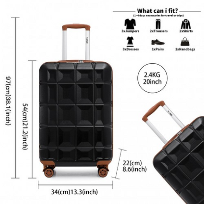 Kono 20 Inch Lightweight Hard Shell ABS Luggage Cabin Suitcase with TSA Lock - Black and Brown