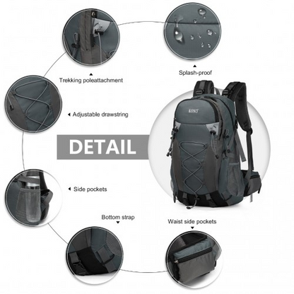 Kono Multi Functional Outdoor Hiking Backpack with Rain Cover - 40L Grey - Ideal for Hiking, Camping, Travel