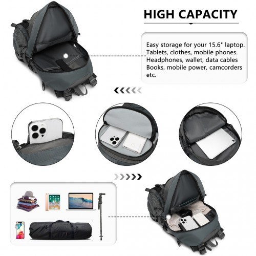 Kono Multi Functional Outdoor Hiking Backpack with Rain Cover - 40L Grey - Ideal for Hiking, Camping, Travel