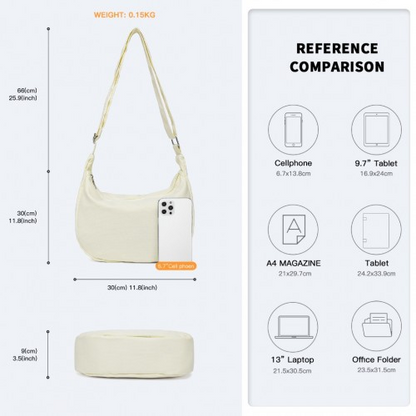 Water-resistant Portable Crescent Shoulder Cross Body Bag - Beige | Lightweight & Stylish