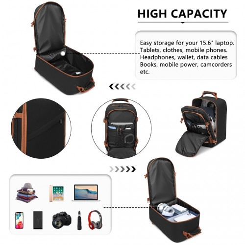 Kono Lightweight Cabin Bag Travel Business Backpack - Black And Brown | EM2231S