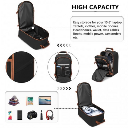 Kono Lightweight Cabin Bag Travel Business Backpack - Black And Brown | EM2231S