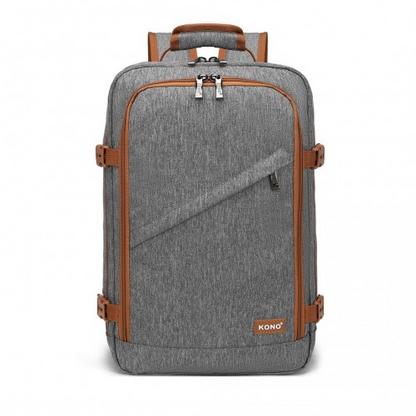 Kono Lightweight Cabin Bag Travel Business Backpack - Grey and Brown