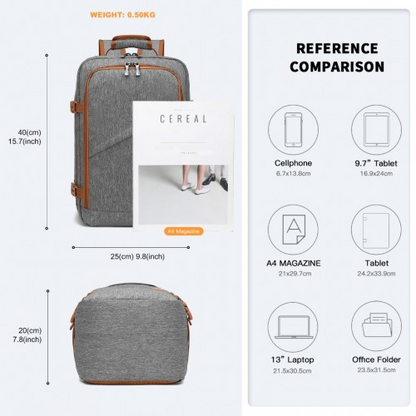 Kono Lightweight Cabin Bag Travel Business Backpack - Grey and Brown
