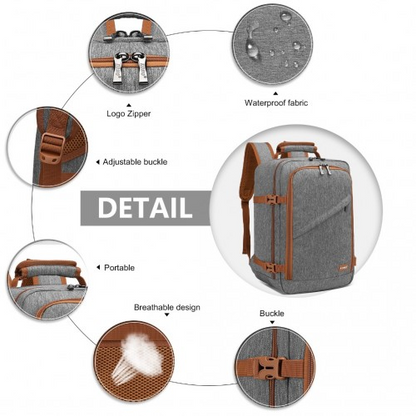 Kono Lightweight Cabin Bag Travel Business Backpack - Grey and Brown