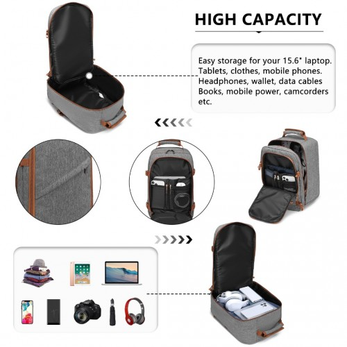 Kono Lightweight Cabin Bag Travel Business Backpack - Grey and Brown