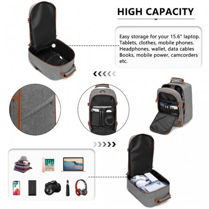 Kono Lightweight Cabin Bag Travel Business Backpack - Grey and Brown
