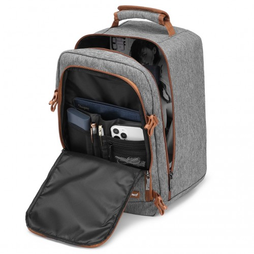 Kono Lightweight Cabin Bag Travel Business Backpack - Grey and Brown
