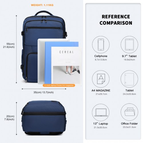 Kono Multifunctional Portable Travel Backpack Cabin Luggage Bag - Navy | EM2207