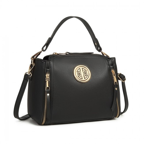 Miss Lulu Leather Look Dual Zipped Handbag - Black | Elegant & Versatile