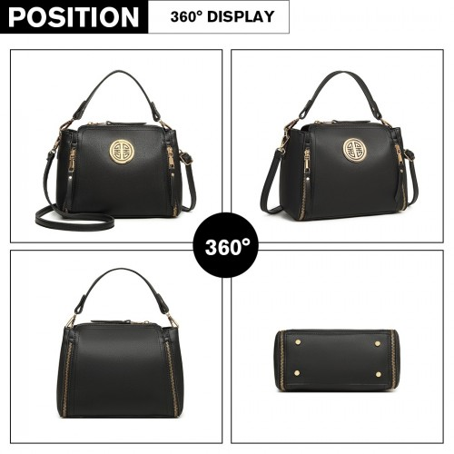 Miss Lulu Leather Look Dual Zipped Handbag - Black | Elegant & Versatile