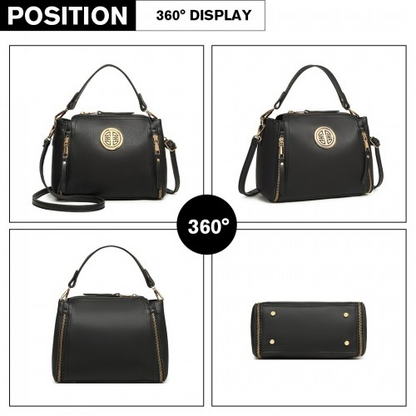 Miss Lulu Leather Look Dual Zipped Handbag - Black | Elegant & Versatile