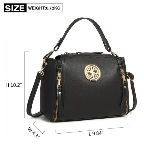 Miss Lulu Leather Look Dual Zipped Handbag - Black | Elegant & Versatile