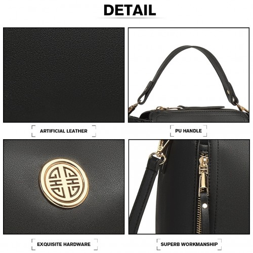 Miss Lulu Leather Look Dual Zipped Handbag - Black | Elegant & Versatile