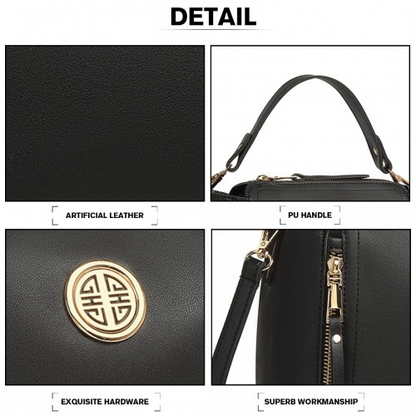 Miss Lulu Leather Look Dual Zipped Handbag - Black | Elegant & Versatile