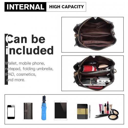 Miss Lulu Leather Look Dual Zipped Handbag - Black | Elegant & Versatile