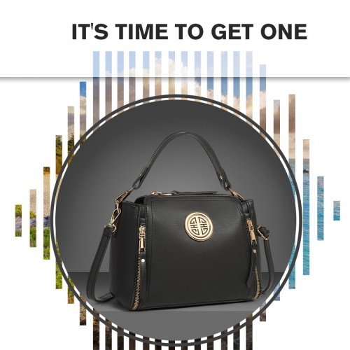 Miss Lulu Leather Look Dual Zipped Handbag - Black | Elegant & Versatile