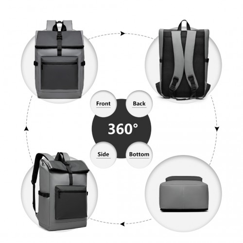 Kono Durable PVC Coated Water-resistant Stylish Backpack - Grey | 15.6 Inch Laptop Compartment