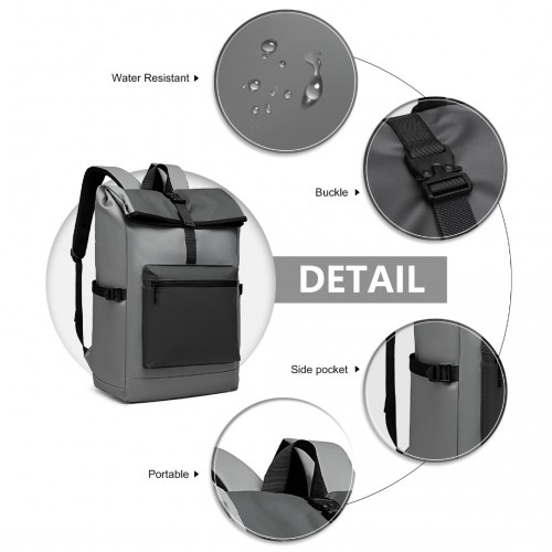 Kono Durable PVC Coated Water-resistant Stylish Backpack - Grey | 15.6 Inch Laptop Compartment