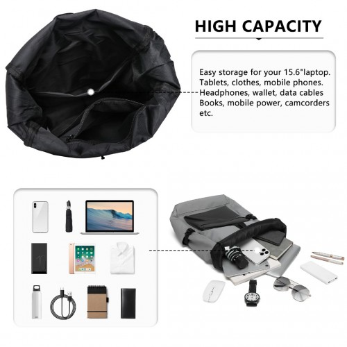 Kono Durable PVC Coated Water-resistant Stylish Backpack - Grey | 15.6 Inch Laptop Compartment