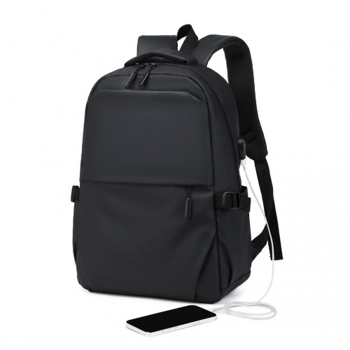 Kono Leisure Water-resistant Backpack with USB Charging Port - Black