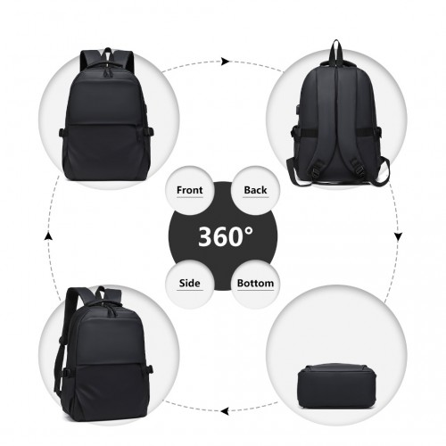 Kono Leisure Water-resistant Backpack with USB Charging Port - Black