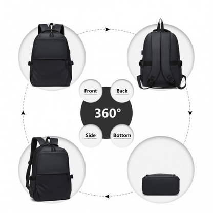 Kono Leisure Water-resistant Backpack with USB Charging Port - Black