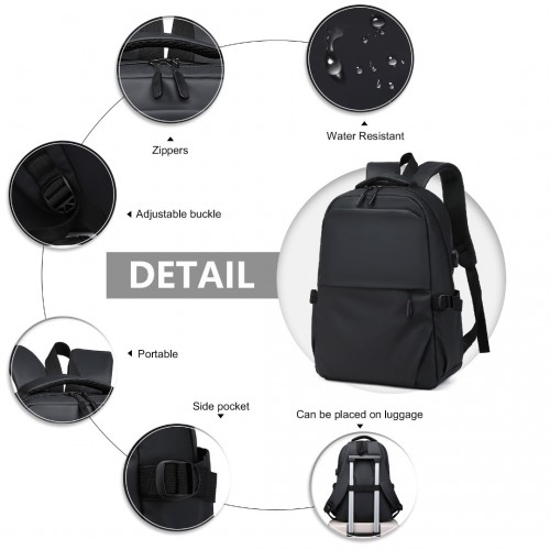 Kono Leisure Water-resistant Backpack with USB Charging Port - Black